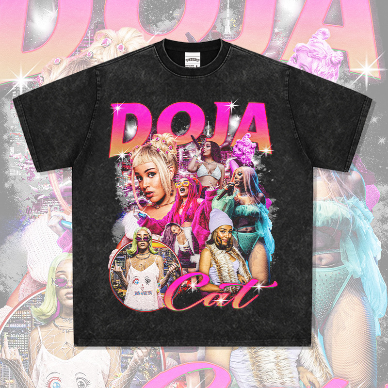 豆荚猫DojaCat美式复古水洗短袖