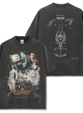 布拉德·皮特Brad Pitt美式印花T恤嘻哈复古水洗双面印花宽松短袖