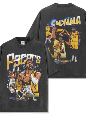 哈利伯顿Haliburton美式球星T恤街头潮牌复古水洗双面印花短袖