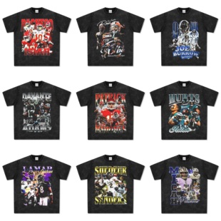 马霍姆斯贝克汉姆乔希艾伦乔伯罗橄榄球美式球星印花水洗宽松短袖