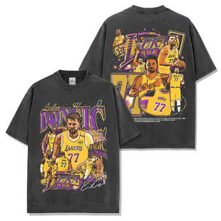球星T恤街头嘻哈潮牌复古水洗双面印花短袖 Doncic美式 东契奇Luka