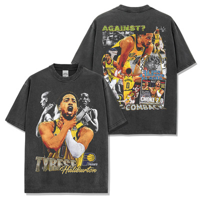 哈利伯顿美式球星水洗印花短袖潮