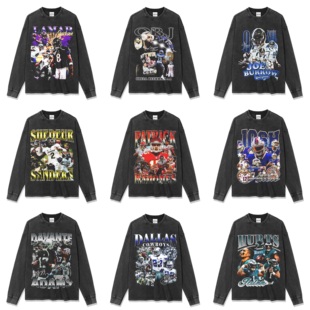 马霍姆斯贝克汉姆乔希艾伦乔伯罗橄榄球美式球星印花水洗宽松长袖