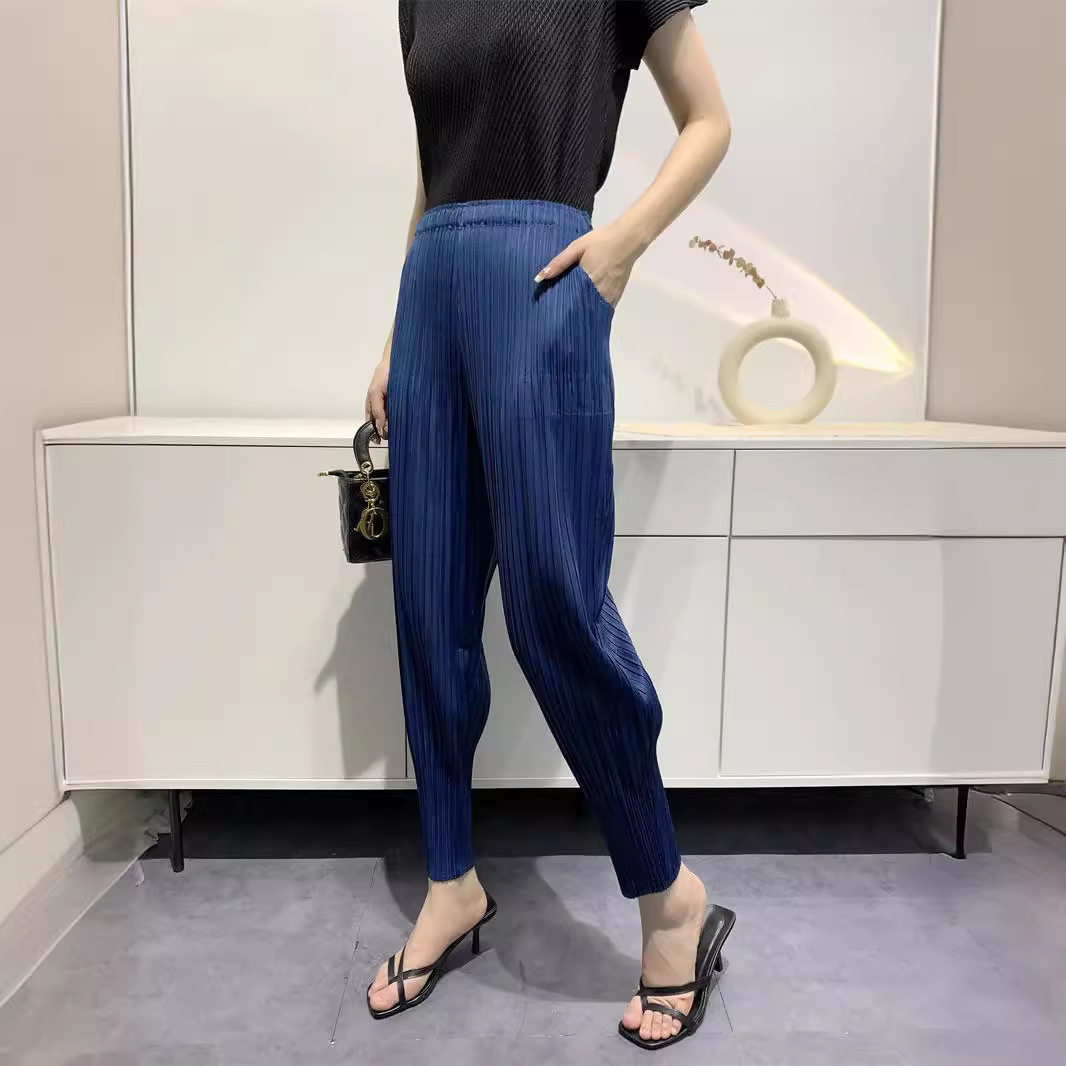 压褶皱夏季裤子女高腰显瘦舒适休闲阔腿九分小脚裤爆位裤子小众