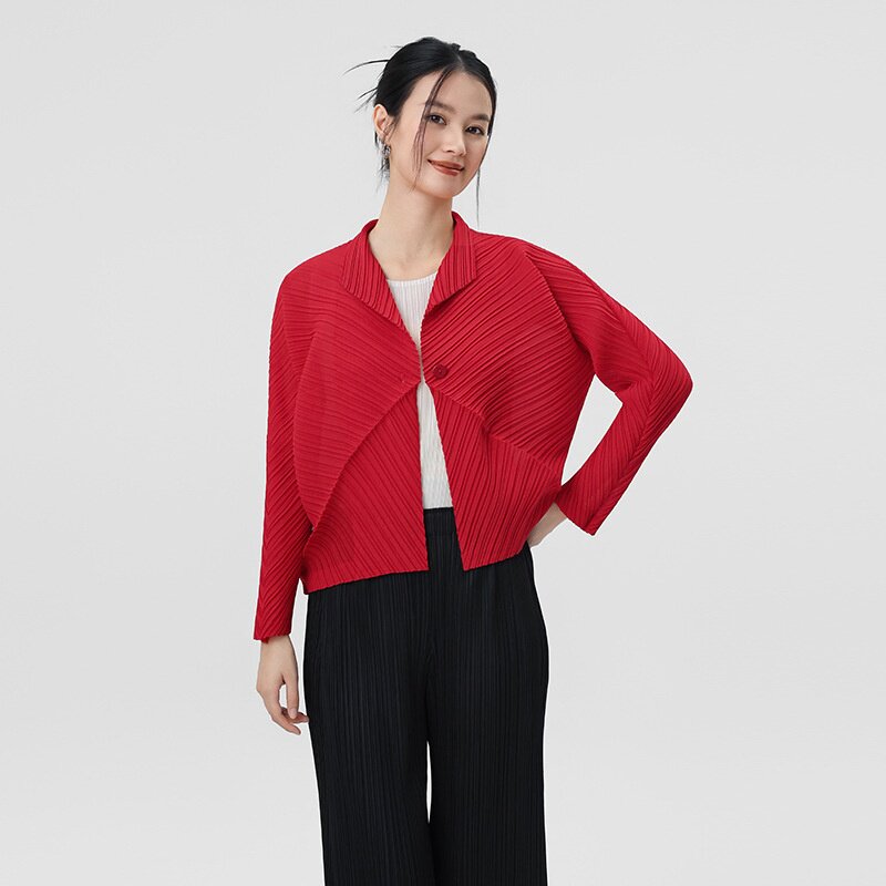 专柜品质三宅褶皱西装款外套女春夏时尚百褶休闲气质翻领长袖上衣