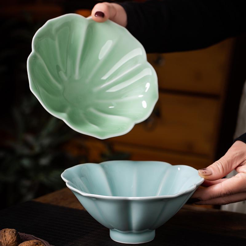 影青花瓣碗家用饭碗景德镇陶瓷创意点心碗沙拉碗糖水碗专用甜品碗