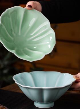 影青花瓣碗家用饭碗景德镇陶瓷创意点心碗沙拉碗糖水碗专用甜品碗