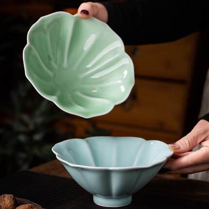 影青花瓣碗家用饭碗景德镇陶瓷创意点心碗沙拉碗糖水碗专用甜品碗