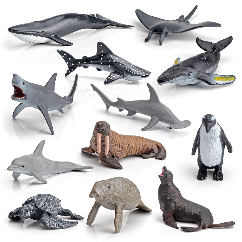 跨境仿真魔鬼鱼白鲨海象座头鲸海牛企鹅小号海洋动物装饰模型摆件