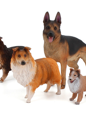 外贸热销儿童仿真德国牧羊犬模型手工绘制棕橘色狼狗家禽农场摆件