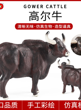 跨境儿童仿真动物玩具实心牛动物模型高尔牛认知礼品家居装饰摆件