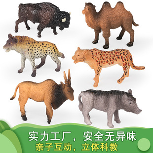 仿真实心动物模型野牛野猪羚羊骆驼猎豹鬣狗迷你套装儿童认知玩具