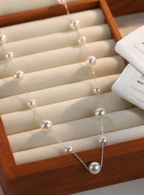 S925银满天星珍珠项链女生轻奢精致颈链礼服吊坠高级感锁骨链