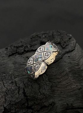 乾佳925银菱格彩贝戒指女轻奢小众设计精致高级精致高级感