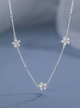S925银星星花朵项链女生轻奢风精致高级感颈链小众设计锁骨链百搭