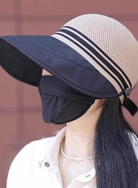 帽子遮阳太阳帽女新款防晒防紫外线夏天骑车吹不翻渔夫帽大檐