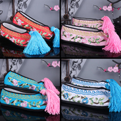 戏曲彩鞋 小姐鞋 平底绣花鞋 鞋 古代戏鞋 丫鬟花旦鞋 古装 女绣花鞋