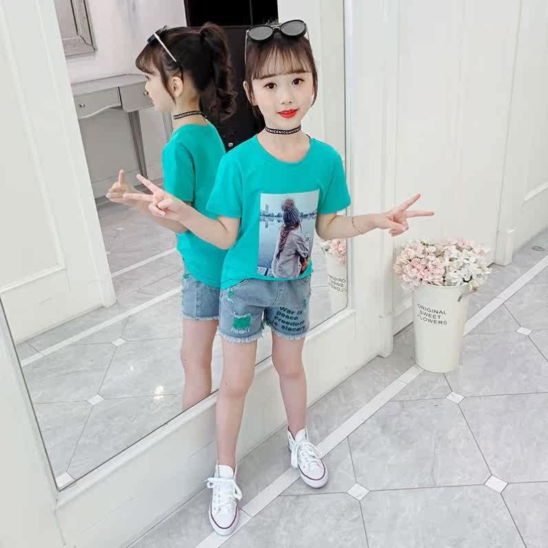 女童套装2021新款夏装儿童装时髦两件套8牛仔短裤T恤洋气韩版休闲|msdalam kategori luar/Mountaineer/Camping/Aksesori perjalanan, pakaian luar, pakaian percutian luar, percutian luar saman seluar - dari Buy2taobao.com untuk memberikan perkhidmatan ejen Taobao profesional membeli