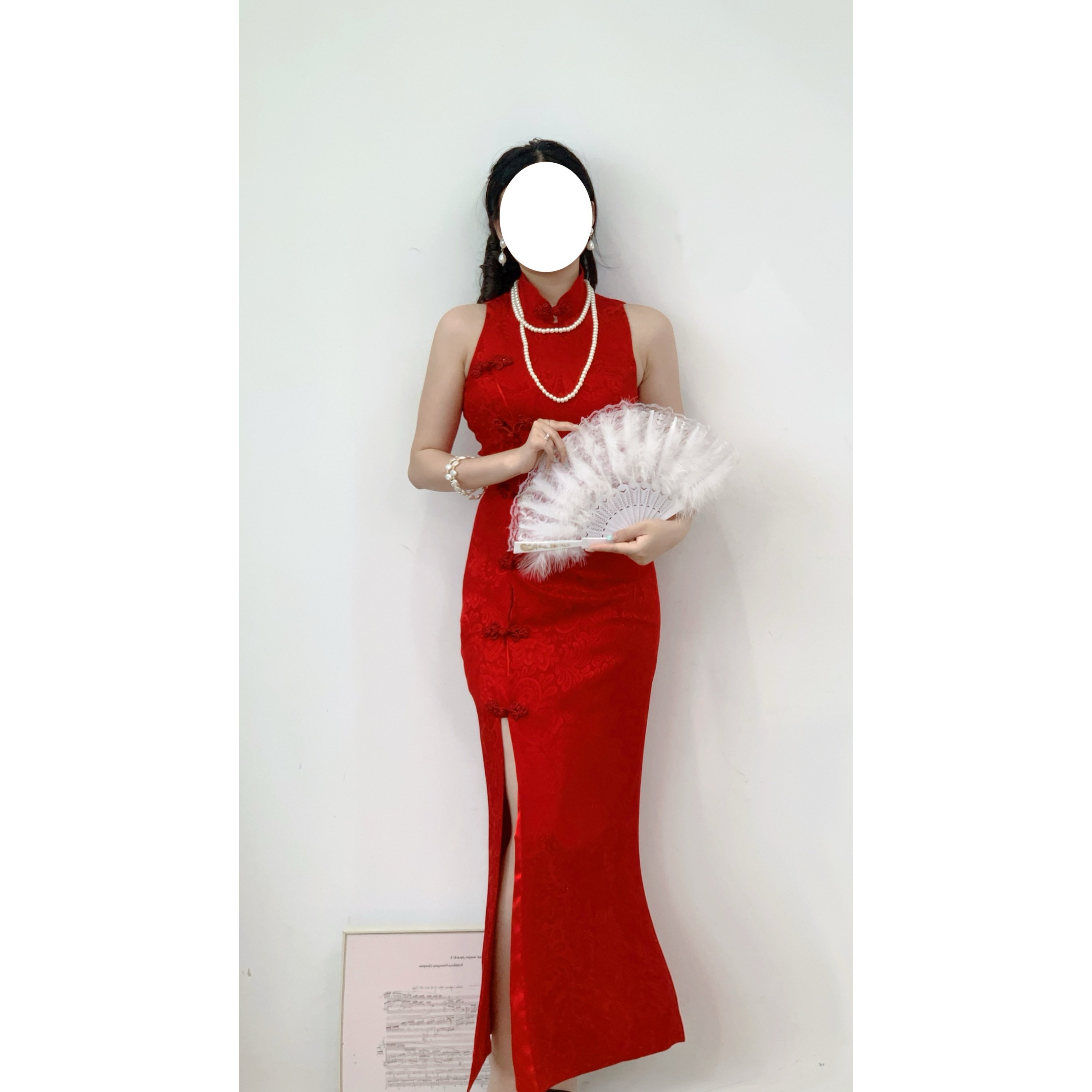 vintage古着削肩改良旗袍连衣裙