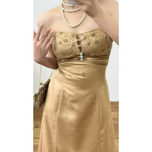古着性感抹胸背后绑带礼服连衣裙