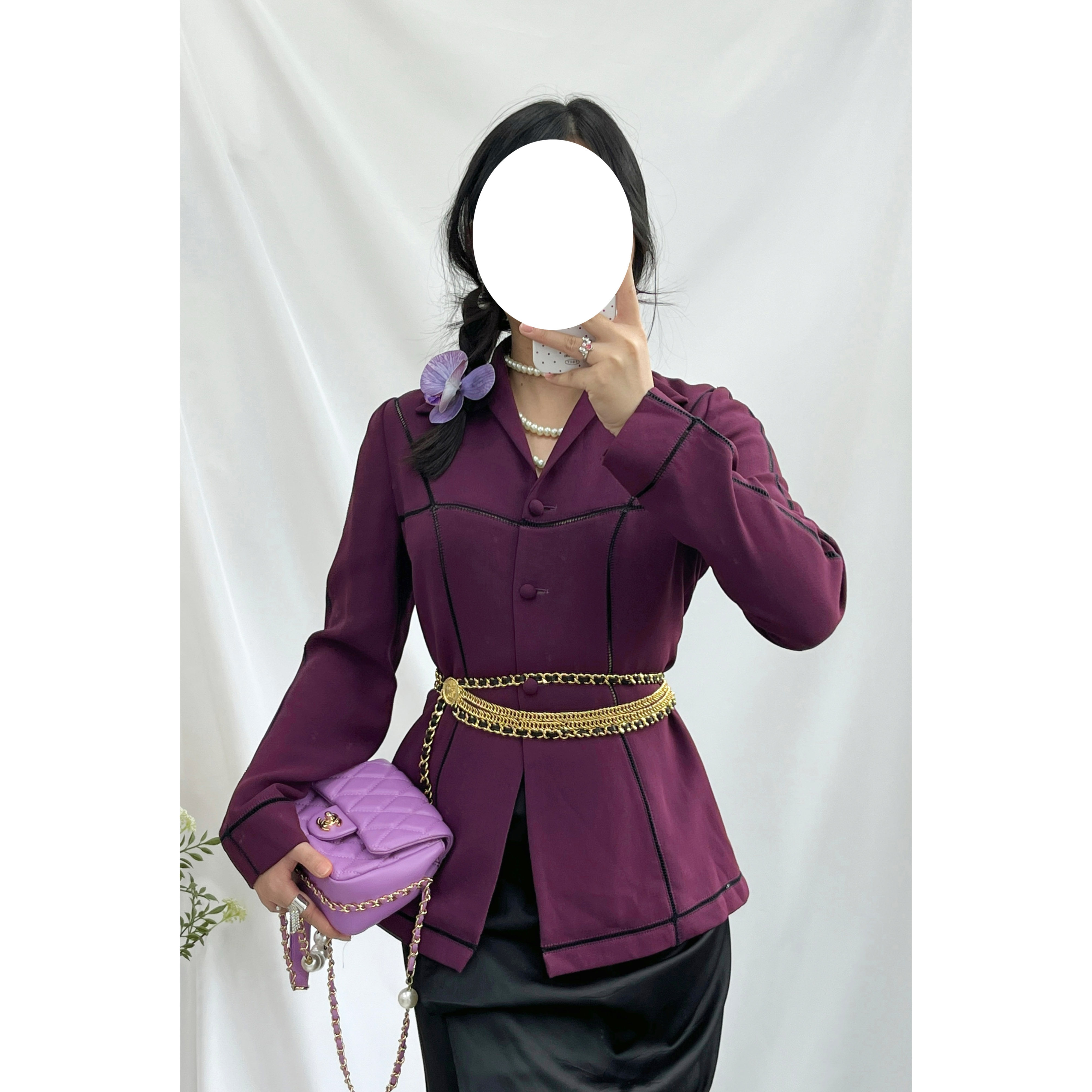 guipai气质英伦风紫色立裁明线镂空vintage古着孤品西装外套女