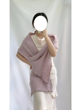 vintage古着甜美软妹温柔百搭安哥拉兔绒混纺浅紫色围巾女