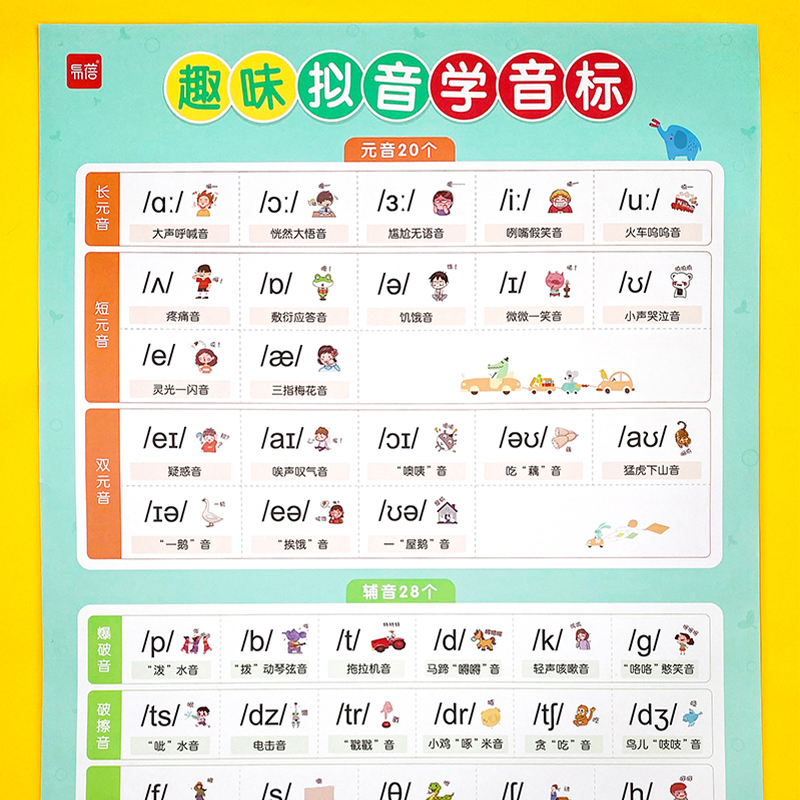 启蒙小学英语趣味拟音学音标48国际音标自然拼读视频有声音标挂图