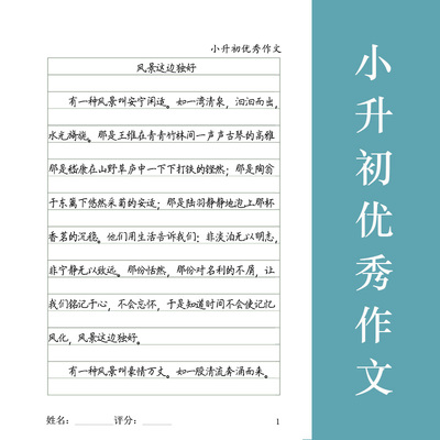 小升初优秀作文硬笔楷书考试作文格横线格练习字帖小学初中练字帖