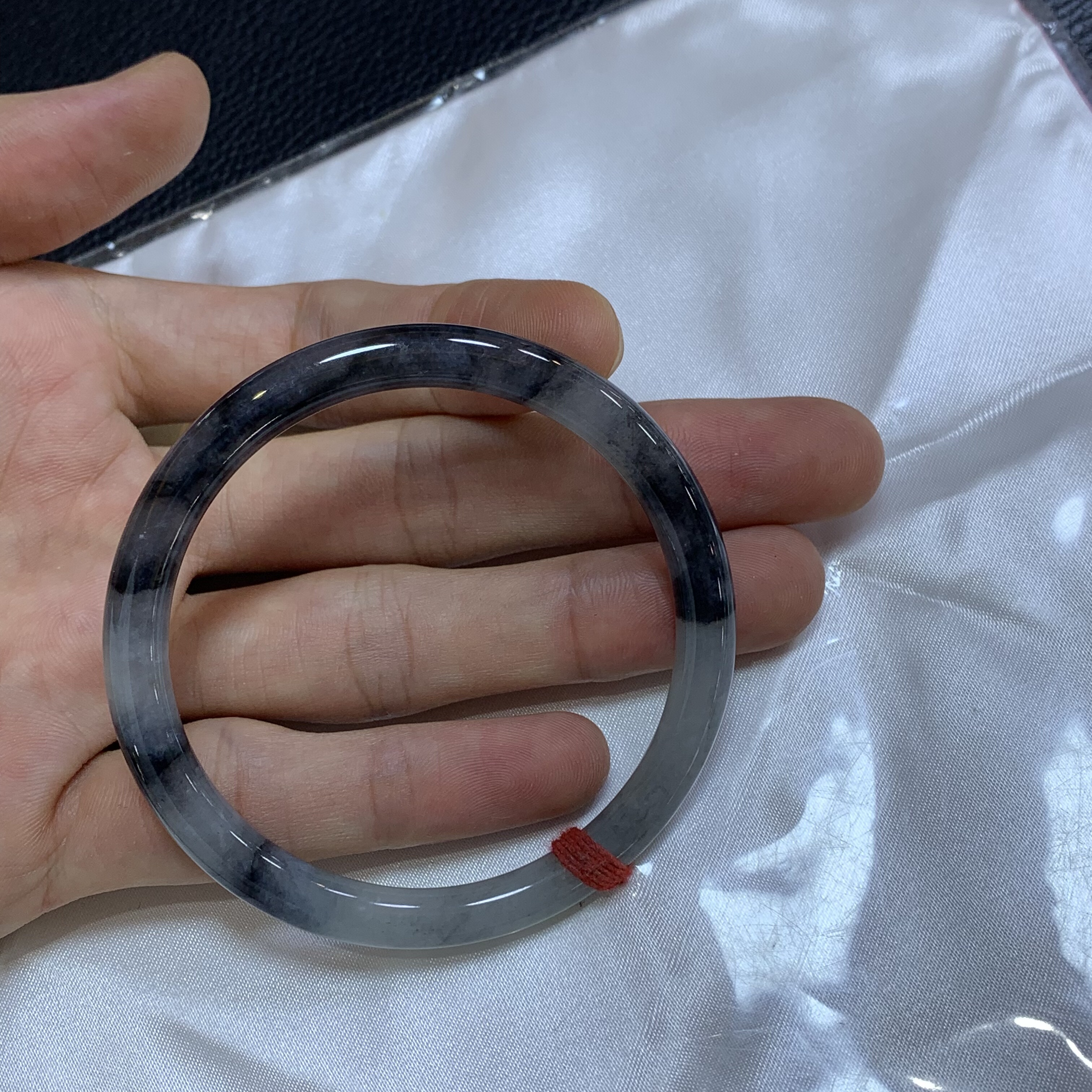 55细圆条冰乌鸡半山半水翡翠手镯国风系列之水墨丹青意境冰种玉镯