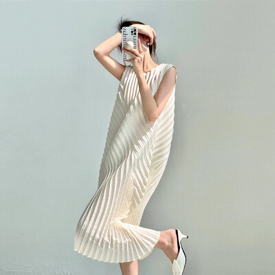 无袖女连衣裙褶皱裙子