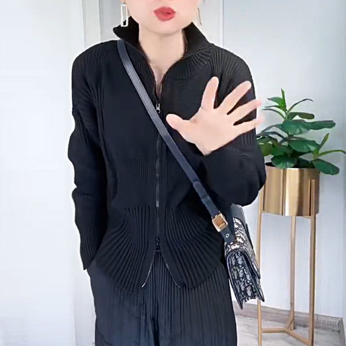 拉链高领双头拉链针织外套