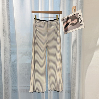 松紧腰气质长裤条纹阔腿裤