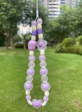 I-P-2 原创ins紫色脑袋手机绳紫色手机绳爱心手机绳烤磨砂质地