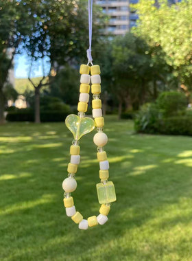 I-P-5原创ins黄色爱心手机绳黄色手机链ccd相机链