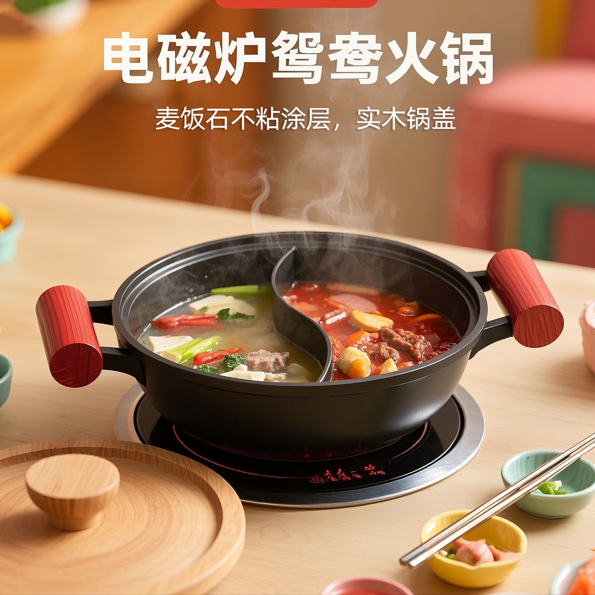 电磁炉明火通用麦饭石鸳鸯锅家用