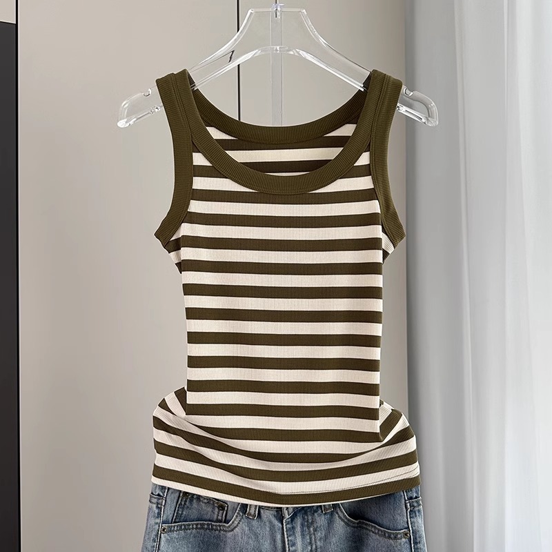 新款吊带背心防走光条纹无袖