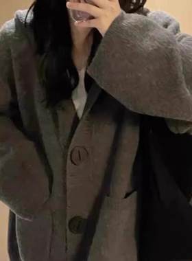 女款慵懒风加厚连帽针织开衫外套