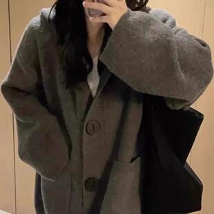 慵懒风韩系加厚连帽2025年秋季宽松女款针织开衫毛衣外套高级感