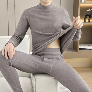 男士德绒保暖内衣套装加厚中领发热半高领打底衫2025新款秋衣秋裤