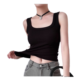 吊带背心女2025新款夏季外穿内搭大方领宽肩遮副乳黑色带胸垫上衣