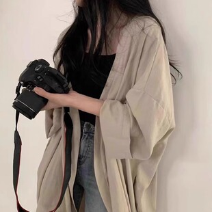 女2025夏季 薄款 新款 防晒宽松中长款 外套港味chic上衣 外搭长袖 衬衫