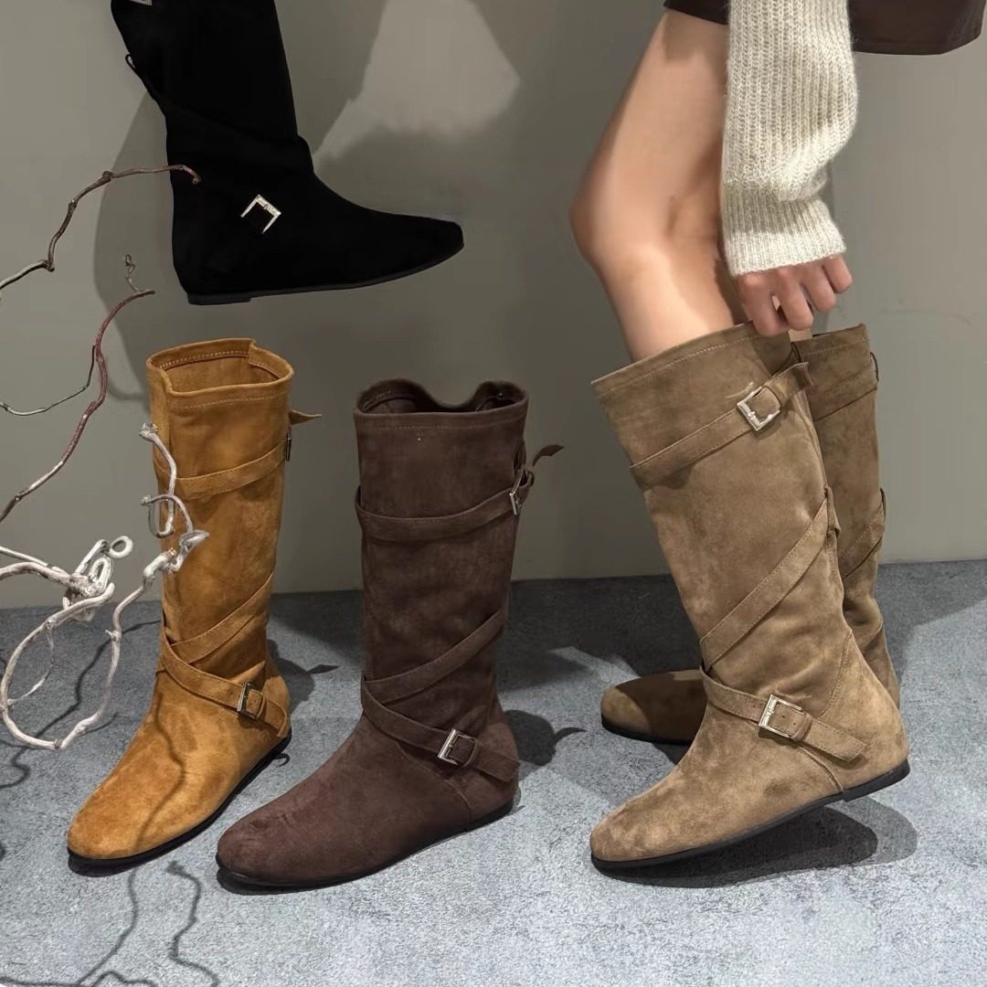 复古绒面西部牛仔靴马丁靴女瘦瘦靴2025新款中筒两穿小短靴堆堆靴,女鞋,时装靴,淘宝优惠券,粉丝福利购,淘宝优惠卷