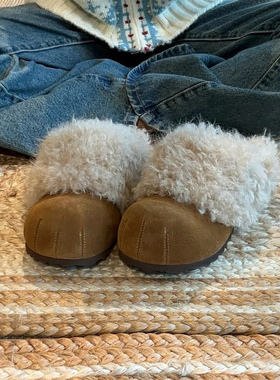 增高5cm毛毛勃肯鞋女冬季加绒保暖内增高包头拖鞋圆头一脚蹬棉鞋
