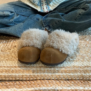 增高5cm毛毛勃肯鞋女冬季加绒保暖内增高包头拖鞋圆头一脚蹬棉鞋