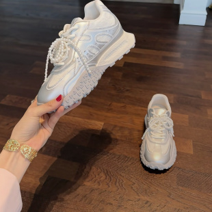 德训老爹鞋女春夏新款小个子厚底7cm内增高蕾丝边休闲运动阿甘鞋