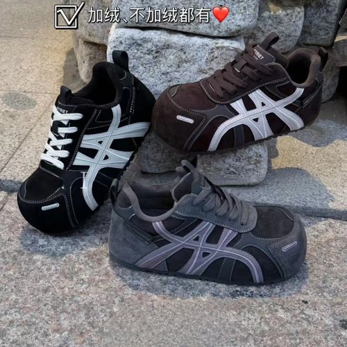 复古德训鞋女秋冬新款加绒厚底休闲小众设计百搭泡芙鞋运动阿甘鞋