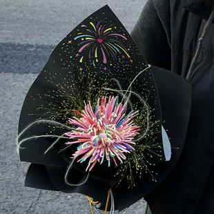 新年烟花图案黑色卡纸花艺包装纸包花纸礼物花束菊花包装牛皮纸