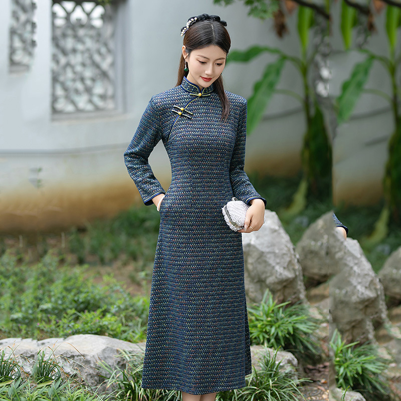 深海蓝秋冬显白高腰线显瘦遮肉