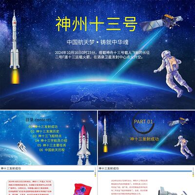 PPT模板蓝色大气科幻神州十三号PPT模板