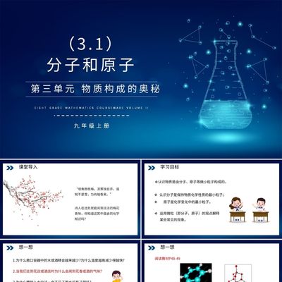 PPT模板分子和原子物质构成的奥秘化学课件PPT模板宣传PPT动态化